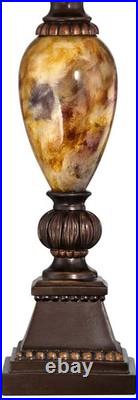 Vintage Table Lamps 30 Tall Set of 2 Bronze Marbleized Off White Shade Bedroom