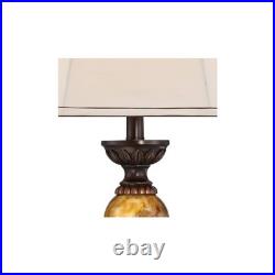 Vintage Table Lamps 30 Tall Set of 2 Bronze Marbleized Off White Shade Bedroom