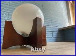 Vintage Table Space Age UFO Cubist Wood Lamp Atomic Design Light Mid Century