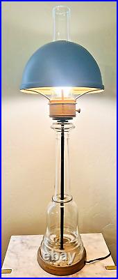 Vintage Tall Clear Glass With Gray Metal Dome Shade Table Lamp 31