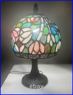 Vintage Tiffa-Mini Table Lamp Stained Glass Shade 1950-1975