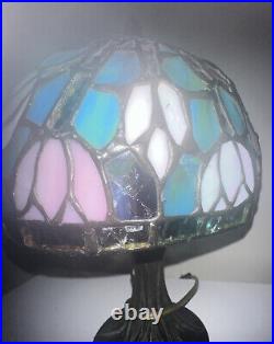Vintage Tiffa-Mini Table Lamp Stained Glass Shade 1950-1975