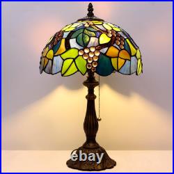 Vintage Tiffany Amber Grape Stained Glass Table Lamp Antique Reading Light