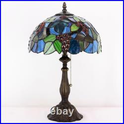 Vintage Tiffany Amber Grape Stained Glass Table Lamp Antique Reading Light