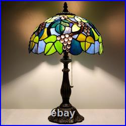 Vintage Tiffany Amber Grape Stained Glass Table Lamp Antique Reading Light