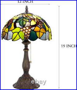 Vintage Tiffany Amber Grape Stained Glass Table Lamp Antique Reading Light