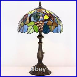 Vintage Tiffany Amber Grape Stained Glass Table Lamp Antique Reading Light