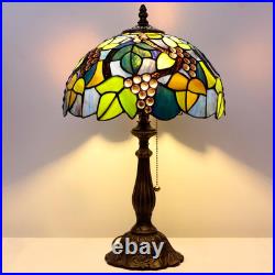 Vintage Tiffany Amber Grape Stained Glass Table Lamp Antique Reading Light