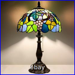 Vintage Tiffany Amber Grape Stained Glass Table Lamp Antique Reading Light
