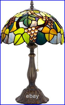 Vintage Tiffany Amber Grape Stained Glass Table Lamp Antique Reading Light