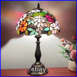 Vintage Tiffany Grapes Flowers Stained Glass Table Lamp 3-LED Reading Light