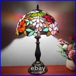 Vintage Tiffany Grapes Flowers Stained Glass Table Lamp 3-LED Reading Light