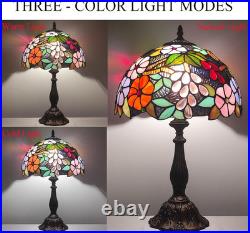 Vintage Tiffany Grapes Flowers Stained Glass Table Lamp 3-LED Reading Light