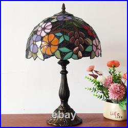 Vintage Tiffany Grapes Flowers Stained Glass Table Lamp 3-LED Reading Light