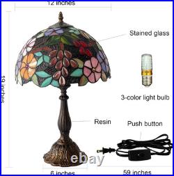 Vintage Tiffany Grapes Flowers Stained Glass Table Lamp 3-LED Reading Light
