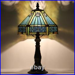 Vintage Tiffany Mission Style Stained Glass Table Lamp 14.5 Bedside Desk Accent
