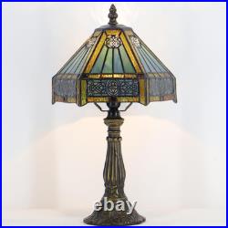 Vintage Tiffany Mission Style Stained Glass Table Lamp 14.5 Bedside Desk Accent