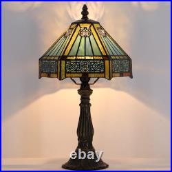 Vintage Tiffany Mission Style Stained Glass Table Lamp 14.5 Bedside Desk Accent