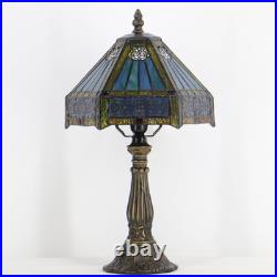 Vintage Tiffany Mission Style Stained Glass Table Lamp 14.5 Bedside Desk Accent