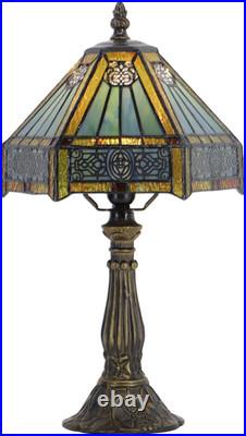 Vintage Tiffany Mission Style Stained Glass Table Lamp 14.5 Bedside Desk Accent