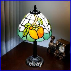 Vintage Tiffany Persimmon Stained Glass Table Lamp Bedside Light 8x14 Inch