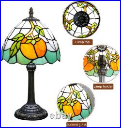 Vintage Tiffany Persimmon Stained Glass Table Lamp Bedside Light 8x14 Inch
