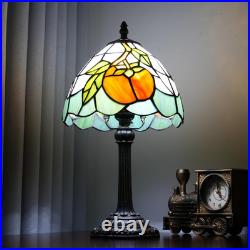 Vintage Tiffany Persimmon Stained Glass Table Lamp Bedside Light 8x14 Inch