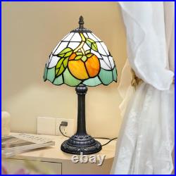 Vintage Tiffany Persimmon Stained Glass Table Lamp Bedside Light 8x14 Inch