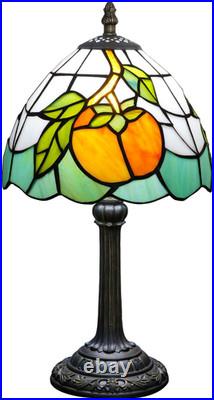 Vintage Tiffany Persimmon Stained Glass Table Lamp Bedside Light 8x14 Inch