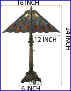 Vintage Tiffany Sea Blue Crystal Stained Glass Table Lamp Mission Style 12x24