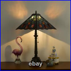 Vintage Tiffany Sea Blue Crystal Stained Glass Table Lamp Mission Style 12x24
