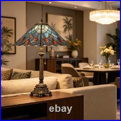 Vintage Tiffany Sea Blue Crystal Stained Glass Table Lamp Mission Style 12x24