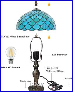Vintage Tiffany Sea Blue Stained Glass Table Lamp Bronze Resin Base 12x19 Vintage Tiffany Sea Blue Stained Glass Table Lamp Bronze Resin Base 12x19