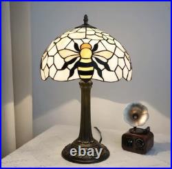 Vintage Tiffany Style Bee Stained Glass Table Lamp Bedside Night Light Decor