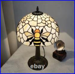 Vintage Tiffany Style Bee Stained Glass Table Lamp Bedside Night Light Decor
