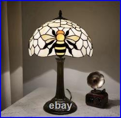 Vintage Tiffany Style Bee Stained Glass Table Lamp Bedside Night Light Decor