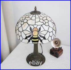 Vintage Tiffany Style Bee Stained Glass Table Lamp Bedside Night Light Decor