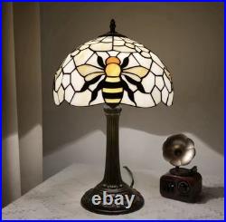 Vintage Tiffany Style Bee Stained Glass Table Lamp Bedside Night Light Decor