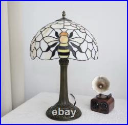 Vintage Tiffany Style Bee Stained Glass Table Lamp Bedside Night Light Decor