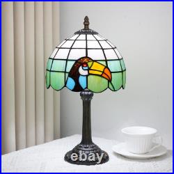 Vintage Tiffany Style Big Billed Bird Stained Glass Table Lamp Accent Light