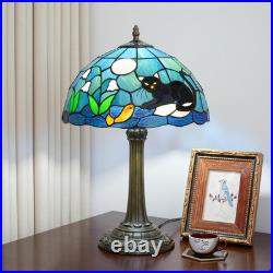 Vintage Tiffany Style Black Cat Stained Glass Table Lamp 12x12x18 Bedroom Decor Vintage Tiffany Style Black Cat Stained Glass Table Lamp 12x12x18 Bedroom Decor