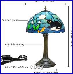 Vintage Tiffany Style Black Cat Stained Glass Table Lamp 12x12x18 Bedroom Decor