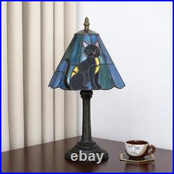 Vintage Tiffany Style Black Cat Stained Glass Table Lamp Bedside Night Light