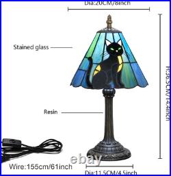 Vintage Tiffany Style Black Cat Stained Glass Table Lamp Bedside Night Light