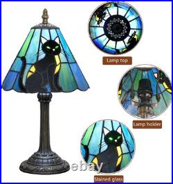 Vintage Tiffany Style Black Cat Stained Glass Table Lamp Bedside Night Light