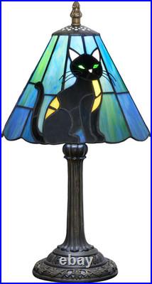 Vintage Tiffany Style Black Cat Stained Glass Table Lamp Bedside Night Light
