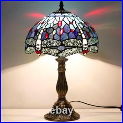 Vintage Tiffany Style Blue Dragonfly Stained Glass Table Lamp Bedside Light