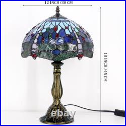 Vintage Tiffany Style Blue Dragonfly Stained Glass Table Lamp Bedside Light