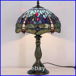 Vintage Tiffany Style Blue Dragonfly Stained Glass Table Lamp Bedside Light