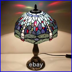 Vintage Tiffany Style Blue Dragonfly Stained Glass Table Lamp Bedside Light